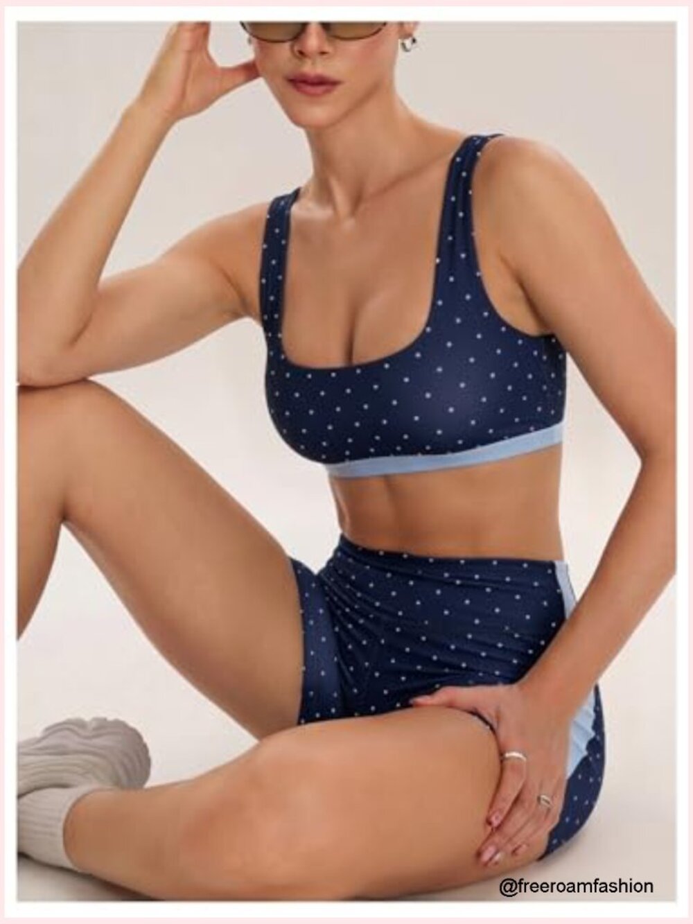 2 Piece Polka Dot Tank Top & High Waist Biker Shorts Set - Picture 3 of 5